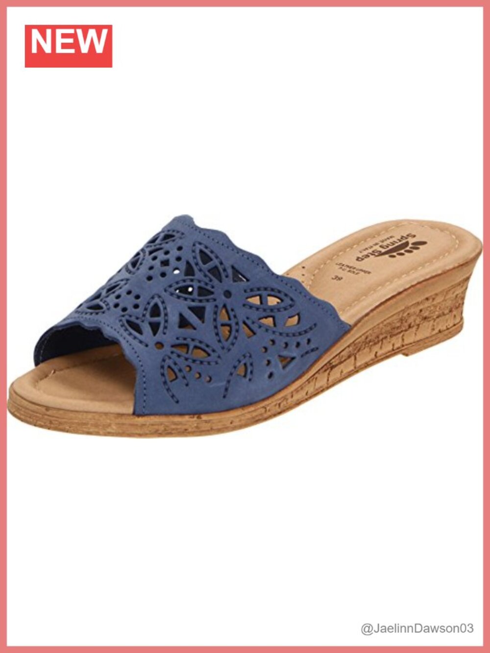 Women's Laser-Cut Leather Wedge Slide Sandal 1.75" Heel